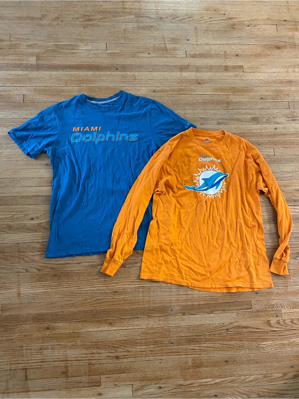Miami Dolphins Blue Short Sleeve & Orange Long Sleeve Tee Set Men L Large NFL